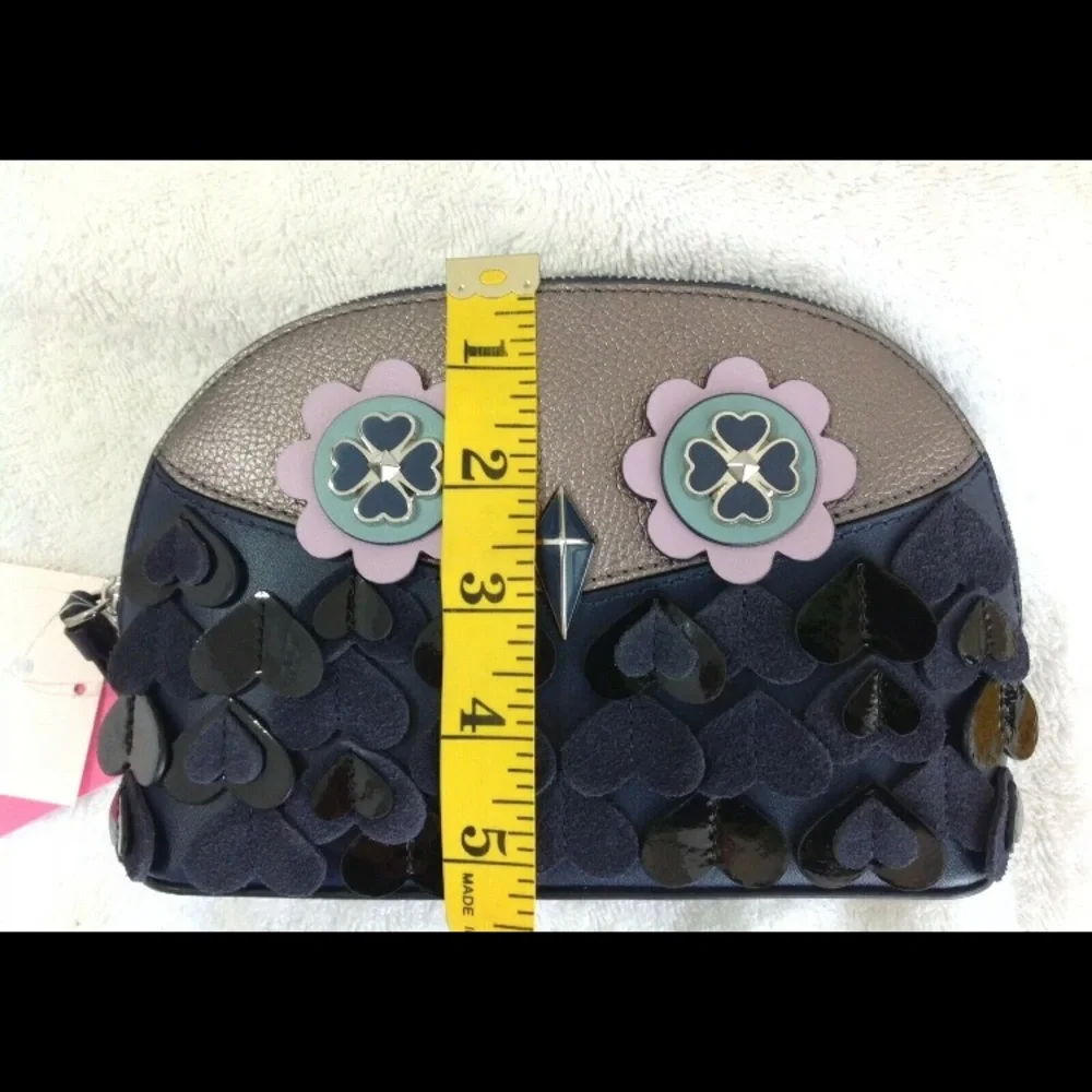 NEW Women Leather Kate Spade Medium Dome Cosmetic Blue Gray Lilac OWL, N…